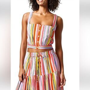 NWOT Aqua Multi Color Stripe Button Crop Top
